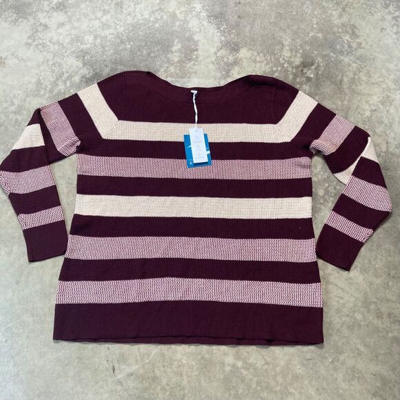 Market & Spruce Stitch Fix Sweater 2X Tawnee Waffle Knit‎ Stripe Maroon Red - Picture 1 of 8
